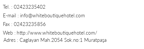White Boutique Hotel telefon numaralar, faks, e-mail, posta adresi ve iletiim bilgileri